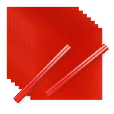 Imagem de HTVRONT Vinil permanente especial, 9 peças de vinil adesivo permanente metálico fosco vermelho 30,5 x 30,5 cm, folhas adesivas metálicas vermelhas para máquina de corte e silhueta camafeu