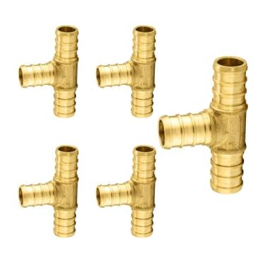 Imagem de Pacote com 5 acessórios PEX Niikappu 3/10.2 cm x 3/10.2 cm Pex Tee, acessórios de tubulação de crimpagem de latão para tubos PEX, ASTM F1807