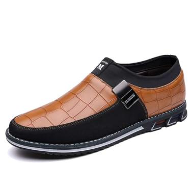 Imagem de Sapato Oxford masculino casual para escritório, mocassim de couro, moderno, tênis confortável para caminhar e dirigir, Laranja, 43