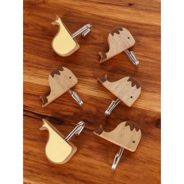 Imagem de 6 ganchos de animais fofos, ganchos de guarda-roupa montados na parede de desenhos animados de animais de madeira para crianças, quartos, banheiros e cozinhas