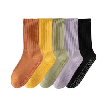 Imagem de Meias De Algodão Antiderrapantes Para Yoga E Pilates Femininas De Comp