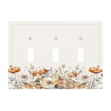 Imagem de Naiqadnehz Placa decorativa para interruptor de luz, vintage, flores quentes de outono, placa de parede de 3 grupos, capa de interruptor triplo para tomada elétrica para quarto, decoração de casa