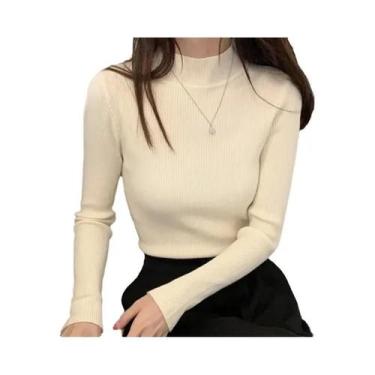 Imagem de Camisola de Malha Feminina Gola Alta - Estilo Casual Vintage Coreano p