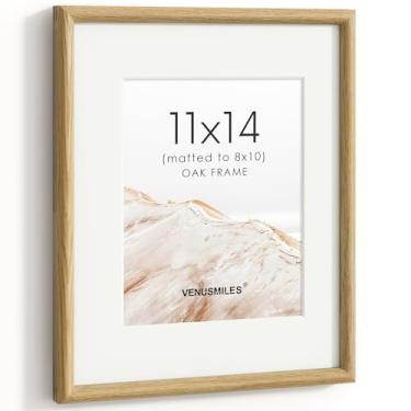 Imagem de Venusmiles Porta-retrato de 28 x 35 cm com tapete de 20 x 25 cm, moldura de madeira de carvalho natural com vidro temperado HD, encaixe duplo e tiras de espiga, exibição horizontal na vertical, 1