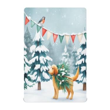 Imagem de Qilmy Lençóis de berço de Natal de cachorro fofo, macio, respirável, de microfibra elástica, lençol com elástico para meninos e meninas, miniberço, 99 cm x 68,5 cm, capa de colchão infantil portátil