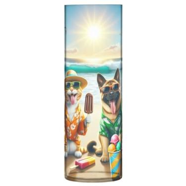 Imagem de JUZIHAI Vaso de sorvete Summer Beach para flores, 9,9 cm x 30 cm, cilindro de plástico, moderno, vaso de flores para centro de mesa de casamento, decoração de casa