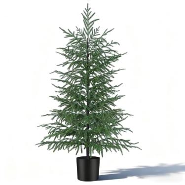 Imagem de Pinheiro Norfolk artificial de 1,8 m, 1 peça de árvore de Natal artificial em vasos de plantas para varanda frontal, decoração interna e externa