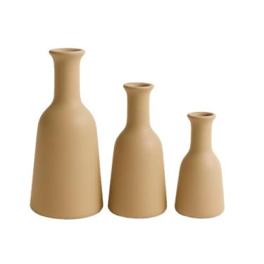 Imagem de Kit Trio 3 Vasos Cerâmica Decorativo Centro De Mesa Sala enfeite rack sala Cozinha enfeite para rack de sala jarros decorativos para sala(Capuccino)
