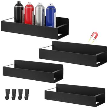 Imagem de MAQUITA 4 peças de suporte magnético para lata de spray, suporte de caixa de ferramentas magnética, suporte de garrafa de spray montado na parede, organizador de lata de tinta mecânica, rack de