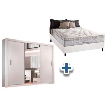 Imagem de Cama Box Casal + Colchão American Herval + Guarda Roupa Veneza Luxo Branco