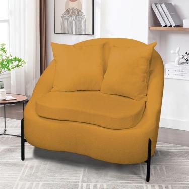 Imagem de Poltrona Decorativa Orgânica Pé De Metal Preto Zaya Bouclê Mostarda C05 - D'rossi