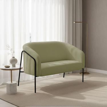 Imagem de Sofá 2 Lugares Namoradeira Stella Base Industrial Alta Preta Bouclê D03 - D'rossi Cor Pistache