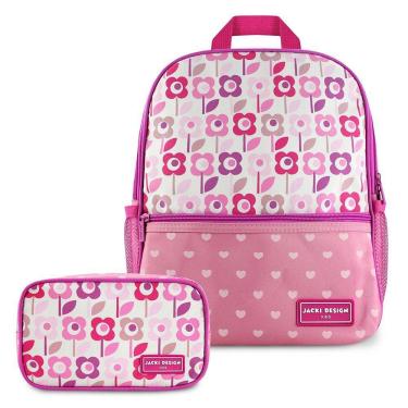 Imagem de Conjunto Estojo Tamanho Médio Rosa Sapeka E Mochila Sapeka Floral Rosa Mochila
