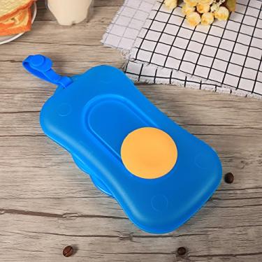 Imagem de Ymiko Recipiente de Lenços Umedecidos para Bebês, Organizador Portátil de Dispensador de Lenços Umedecidos para Crianças, Caixa de Armazenamento de Plástico (caixa azul)