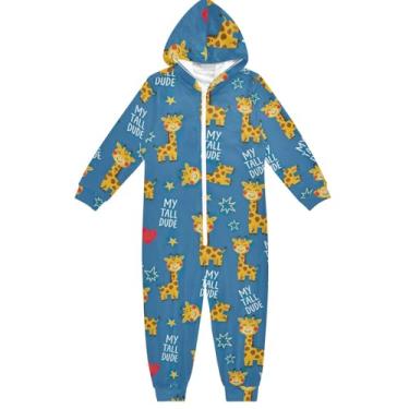 Imagem de Macacão unissex infantil fofo de girafas de desenho animado peça única roupas de casa meninos meninas 5-6 anos, Girafas fofas de desenho animado, 7-8 Anos