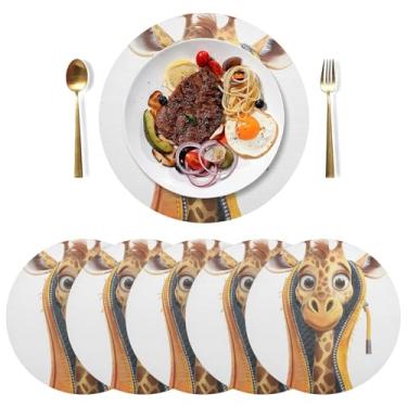 Imagem de Jogo americano de girafa de desenho animado ao ar livre, conjunto de 6, 38 cm resistente ao calor, tapete de mesa de PVC, para mesa de jantar, mesa de cozinha