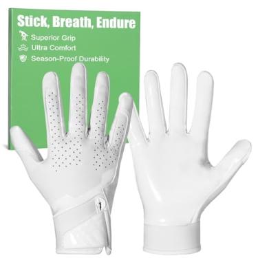 Imagem de RIGWARL Luvas de futebol masculinas adultas, luvas receptoras de futebol com bandeira branca com aderência super aderente, durabilidade ultra respirável para receptores amplos e QBs presentes de alto