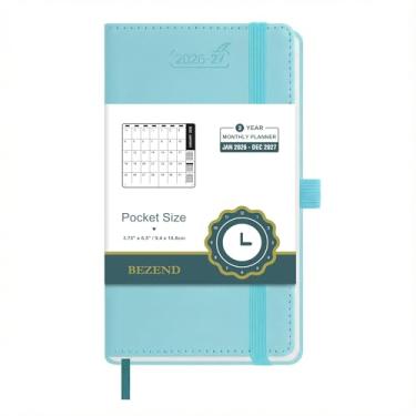 Imagem de BEZEND Agenda mensal 2026-2027, calendário de bolso de 2 anos para bolsa de 8,9 cm x 16,5 cm, funciona de janeiro de 2026 a dezembro de 2027, papel 100 GSM, bolso de armazenamento, laço para caneta e