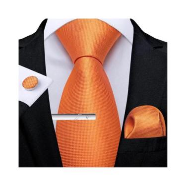 Imagem de Gravata Masculina Social Listrada Lisa De 8cm Com Abotoaduras E Lenço 