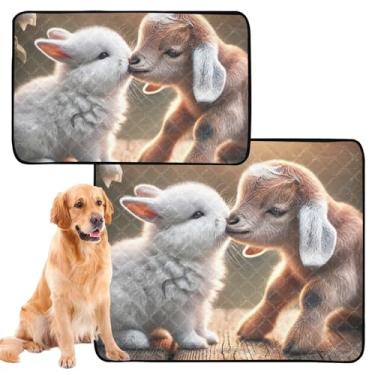 Imagem de TSENQUE Coelhinho cabra beijando animais de estimação reutilizável almofada lavável para cães tapete de xixi para cães tapete de cachorro bonito absorvente almofadas de penico para cães, pequeno x