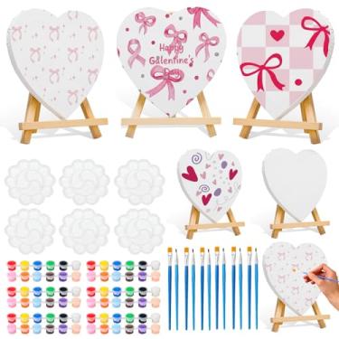 Imagem de Tenceur 6 conjuntos de kits de tela em forma de coração dos namorados conjunto de pintura em tela para adultos pronto para pintar quadro em branco esticado para o dia de Galentine, meninas, noites