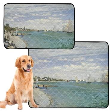 Imagem de TSENQUE Almofadas de xixi laváveis para animais de estimação, pintura regatta Claude Monet, reutilizável para animais de estimação, tapete impermeável para gaiola de cachorro, tapete absorvente