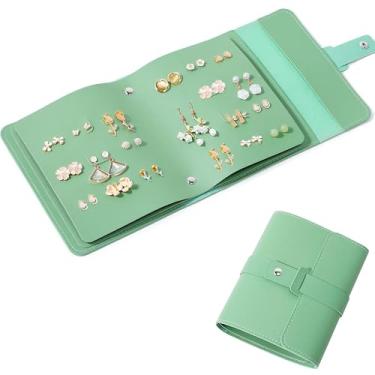 Imagem de QBestry Livro organizador de brincos para viagem, 42 pares de estojo organizador de brincos com furos escalonados e encaixe, estojo de brinco portátil de couro PU impermeável para mulheres e meninas