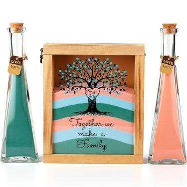 Imagem de Blosssound Unity Sand para cerimônia de casamento, conjunto de cerimônia de areia cristã, caixa de sombra e vasos para centro de mesa de casamento religioso, suprimentos de festa nupcial (azul rosa