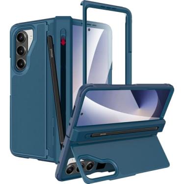 Imagem de Miimall Capa para Galaxy Z Fold 6 com suporte para caneta S e caneta stylus integrada, proteção de dobradiça de corpo inteiro, tela de vidro e suporte, fina, à prova de choque, capa dura com suporte