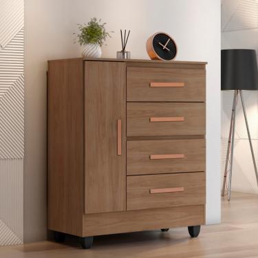 Imagem de Cômoda 4 Gavetas 1 Porta com Pés Lite Móveis Leão - Carvalho OAK