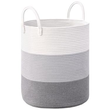 Imagem de Degeyoyo Cesto de roupa suja de 52L para organização, cestos de lavanderia de 38 cm x 45 cm de altura, cesta de cobertor de tecido de corda de algodão, armazenamento de brinquedos para crianças, cesto