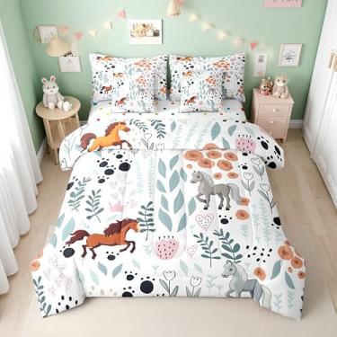 Imagem de Erosebridal Jogo de edredom infantil com estampa de animais de fazenda, lençol de cima, folhas verdes em uma bolsa, tamanho kawaii, 7 peças