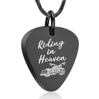 Imagem de Yinplsmemory Joias de cremação, colar de urna com palheta de guitarra para mulheres e homens andando no céu, motocicleta, cinzas, lembrança, joia memorial, Aço inoxidável, Sem Pedra Preciosa
