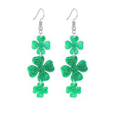 Imagem de Dreuyet Brincos femininos de Dia de São Patrício, fofo, engraçado, acrílico, trevo irlandês, com pingente de trevo verde, chapéu de ferradura, brincos de gota de boa sorte, dia de São Patrício