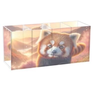 Imagem de TSENQUE Panda vermelho flor de cerejeira sonho porta-lápis de mesa bonito desenho animado marcador artístico suporte de pincel marcador acrílico copo de caneta