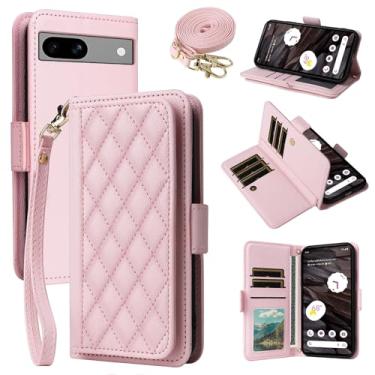 Imagem de Dibosom Capa carteira para Google Pixel 7A 5G 2023 Argyle com alça de pulso/ombro compartimentos para cartões, bolsa flip de couro PU de luxo, suporte minimalista acolchoado para celular para Pixel7A