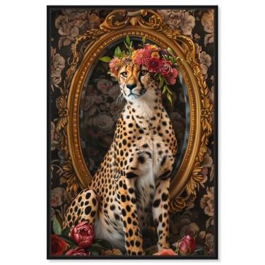 Imagem de Art Remedy Tela de arte de tigre moderna, 25,4 cm x 38,1 cm, moldura preta, espelho de chita ornamentado