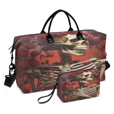 Imagem de CEBUGI Bolsa feminina acolchoada crânio rosa grande bolsa de viagem de fim de semana bolsas hospitalares para trabalho de parto e parto