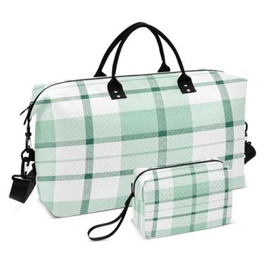 Imagem de CEBUGI Bolsa feminina acolchoada xadrez verde grande bolsa de viagem de fim de semana bolsas hospitalares para trabalho de parto e parto