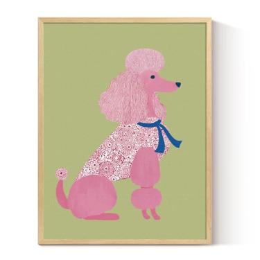 Imagem de ARPEOTCY Arte de parede emoldurada para quarto de meninas, estilo peculiar de arte Poodle para decoração de crianças, para decoração de berçário ou sala de jogos, estética encantadora para os pequenos