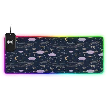 Imagem de CEBUGI Mouse pad de carregamento sem fio Whale 15W mouse pad rápido para jogos com 14 iluminação LED RGB para jogos, PC, laptop, mesa 80 x 30 cm