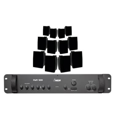 Imagem de Kit Sistema de Som Com 12 Caixas C621p + pwm1600 400wrms Para Restaurante, Loja, Academia, Bar Preto