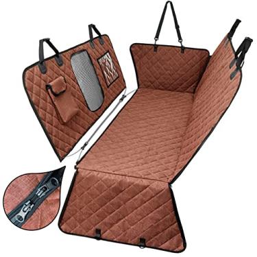 Imagem de Capa de assento de carro para cães, impermeável, à prova de arranhões e antiderrapante, rede para cães, protetor de assento de carro adequado para SUVs e caminhões, café, 137 x 147 cm