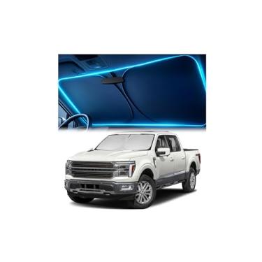 Imagem de Para-brisa para Ford F-150 2021 2022 2023 2024 2025 – Protetor solar de ajuste personalizado com recorte para espelho, bloqueia calor e UV, dobrável com bolsa de armazenamento - Para-brisa Ford F-150
