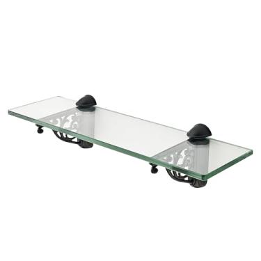 Imagem de khtumeware Prateleiras de vidro de 40,6 cm para banheiro, prateleira de vidro flutuante preta de zinco para banheiro de vidro temperado para montagem na parede moderna