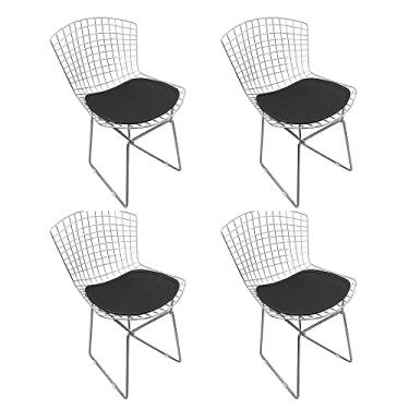 Imagem de Kit 4 Cadeiras Bertoia Cromadas Com Assento Sintético Preto