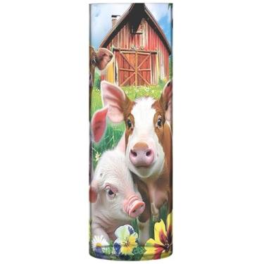 Imagem de Vasos cilíndricos de animais de fazenda de porcos para centros de mesa vasos altos de plástico personalizados fofos decorações florais modernas, 30 cm x 9,9 cm