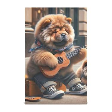 Imagem de Joisal Toalha de mão de chá fofo cachorrinho ukulele chow chow conjunto de toalhas de prato de cachorro decoração de cozinha louça de lavagem absorvente secagem rápida 45 x 71 cm, pacote com 4
