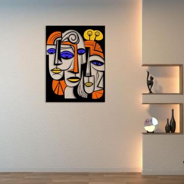 Imagem de REvASIYE Arte de parede de metal – Escultura de rosto moderna abstrata multicolorida inspirada em Picasso – Decoração de parede minimalista para sala de estar, quarto ou escritório – Arte artesanal