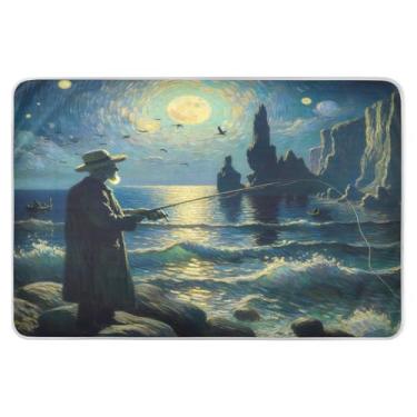 Imagem de Almofadas de cama à prova d'água azul lua de pesca noturna, almofadas laváveis, almofadas para camas para adultos com incontinência